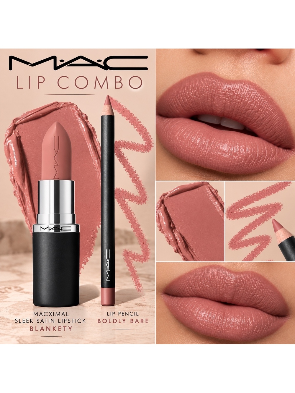MAC Lip Combo • MACximal Silky Matte Lipstick Blankety & Lip Liner Boldly Bare